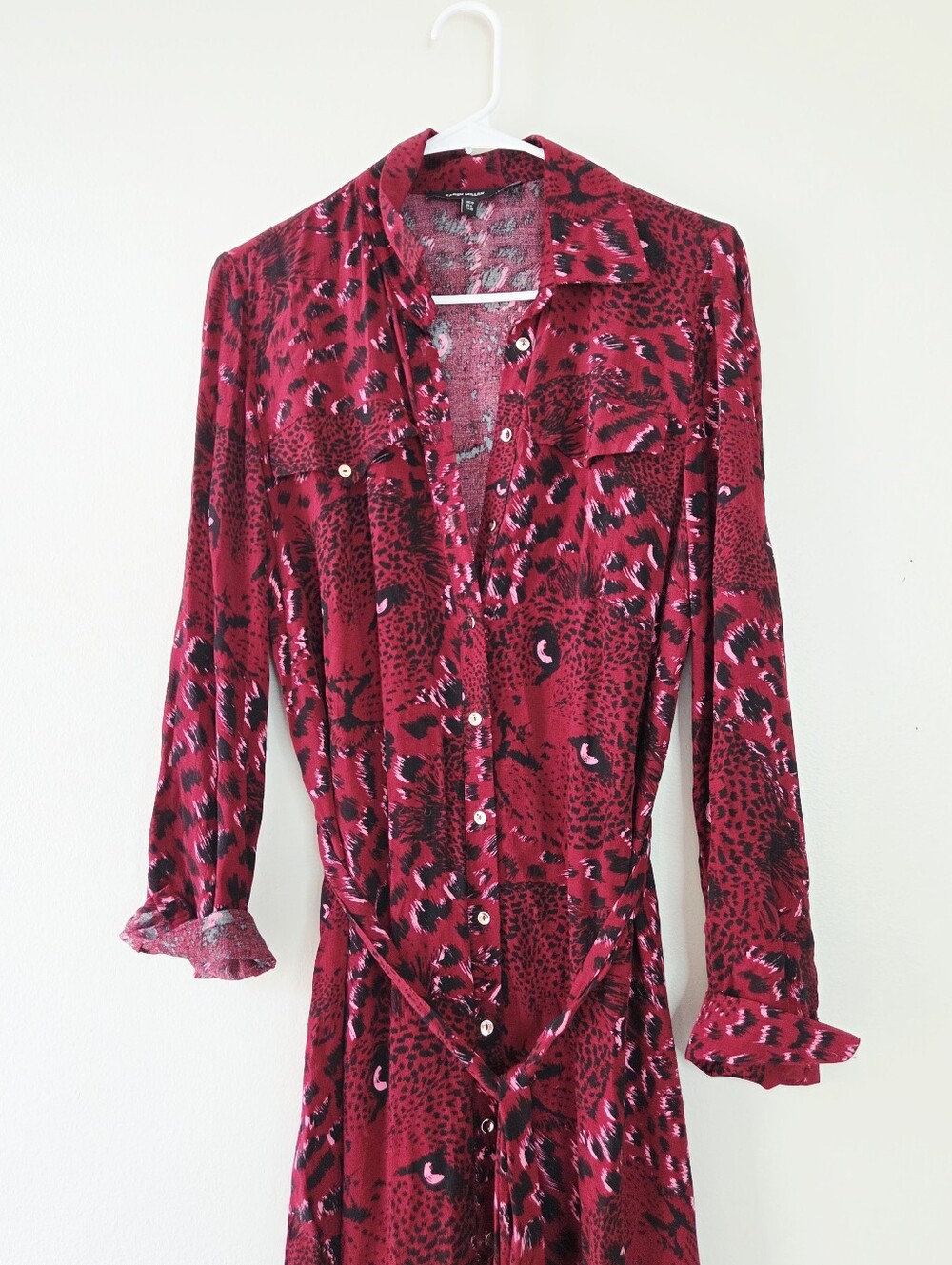 Karen Millen Leopard head woven midi shirt dress Red Burgundy Size 6 - Picture 5 of 8